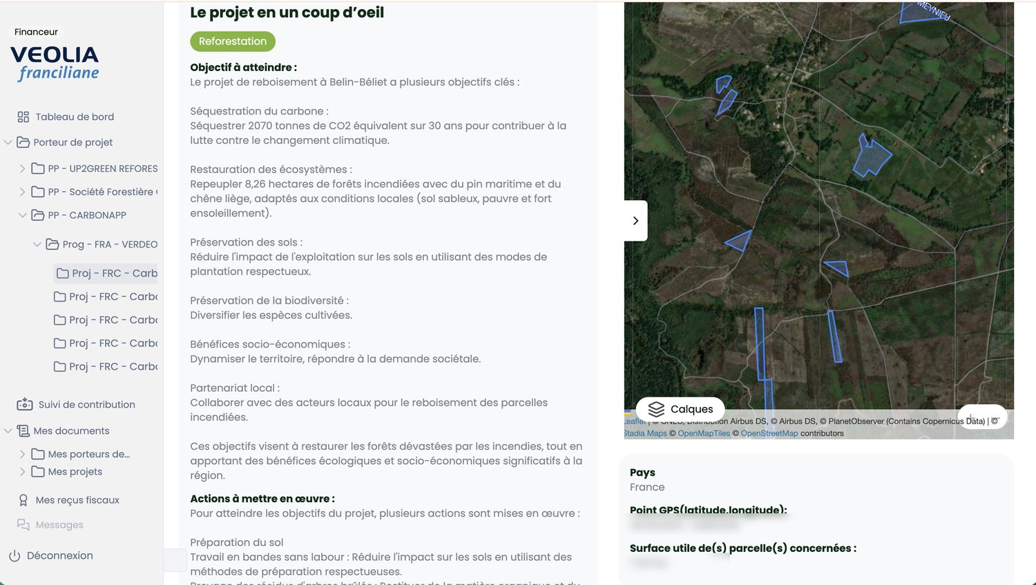Fiche projet avec la parcelle en vue satellite